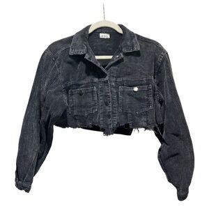 POL Distressed Black Raw Hem Cropped Jacket Size S